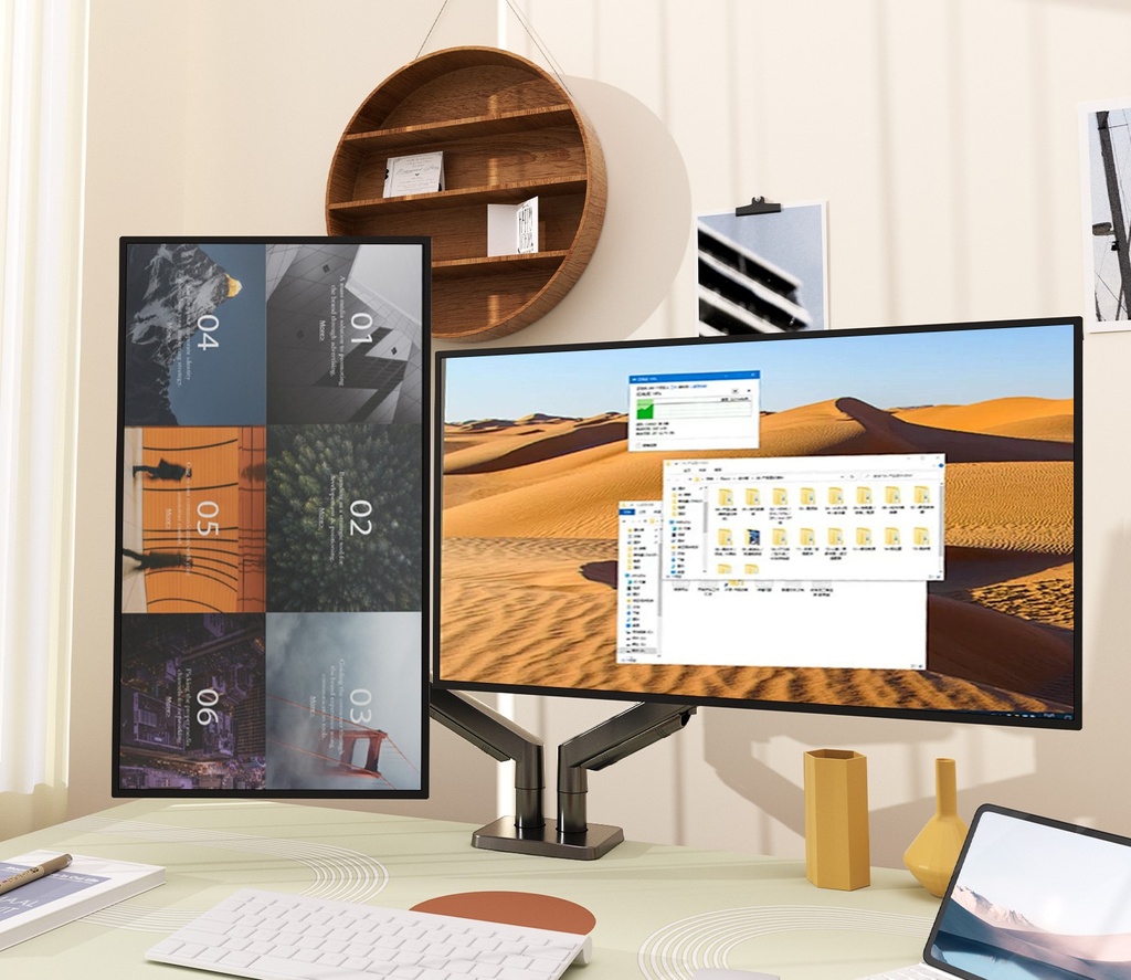 SUPPORT DOUBLE ECRANS 23 & 24 pouces Laminé À froid En Acier Mouvement Moniteur De Bureau Stand