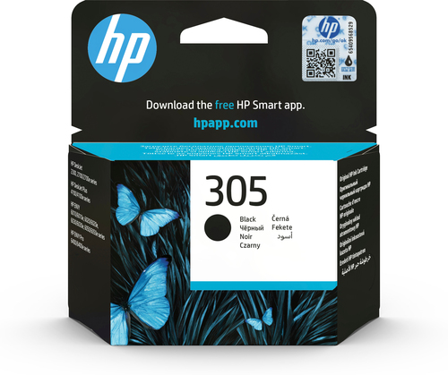 HP 305 Black Original Ink Cartridge, Rendement standard, Noir, Encre à pigments, 2 ml, 1 pièce(s), Paquet unique