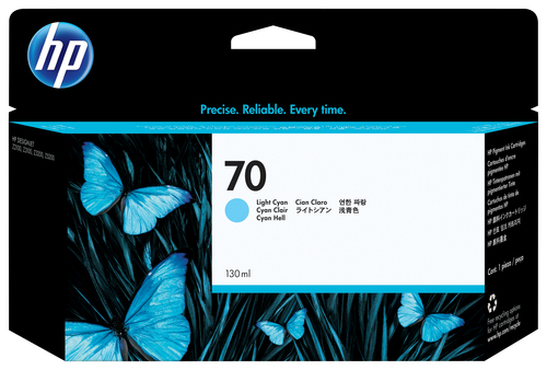HP 70 130-ml Light Cyan DesignJet Ink Cartridge, Rendement standard, Cyan clair, Encre à pigments, 130 ml, 1 pièce(s)