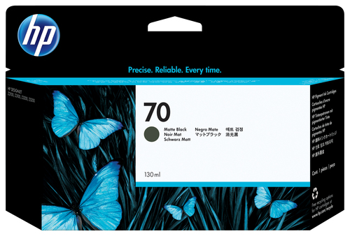 HP 70 130-ml Matte Black DesignJet Ink Cartridge, Rendement standard, Noir mat, Encre à pigments, Encre à pigments, 130 ml, 1 pièce(s)