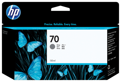 HP 70 130-ml Gray DesignJet Ink Cartridge, Rendement standard, Gris, Encre à pigments, 130 ml, 130 ml, 1 pièce(s)
