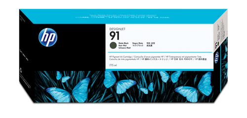 HP 91 775-ml Matte Black DesignJet Pigment Ink Cartridge, Rendement standard, Noir mat, Encre à pigments, Encre à pigments, 775 ml, 1 pièce(s)