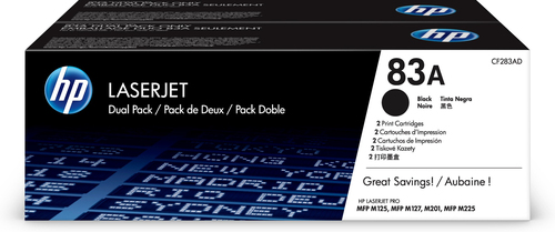 HP 83A 2-pack Black Original LaserJet Toner Cartridges, 3000 pages, Noir, 2 pièce(s)