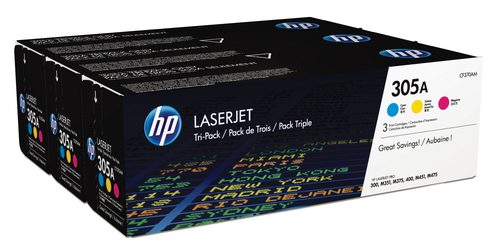 HP 305A pack de 3 toners LaserJet cyan/magenta/jaune authentiques, 2600 pages, Cyan, Magenta, Jaune, 3 pièce(s)