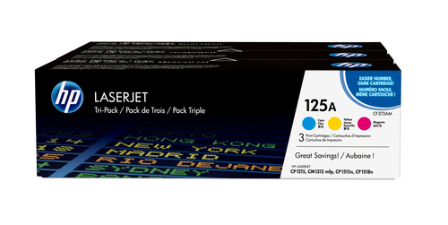 HP 125A 3-pack Cyan/Magenta/Yellow Original LaserJet Toner Cartridges, 1400 pages, Cyan, Magenta, Jaune, 3 pièce(s)