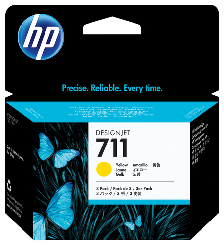 HP 711 3-pack 29-ml Yellow DesignJet Ink Cartridges, Rendement standard, Jaune, Encre à colorant, 29 ml, 3 pièce(s), Multi pack