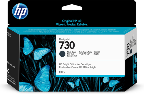 HP 730 130-ml Matte Black DesignJet Ink Cartridge, Rendement standard, Noir mat, Encre à pigments, Encre à pigments, 130 ml, 1 pièce(s)