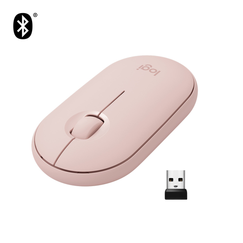 Logitech Pebble M350, Ambidextre, Optique, RF sans fil + Bluetooth, 1000 DPI, Rose
