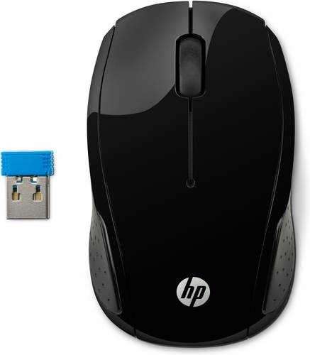 HP Souris sans fil 200, Ambidextre, Optique, RF sans fil, 1000 DPI, Noir
