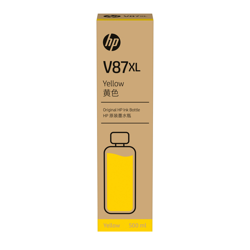 HP Cartouche d’encre jaune grande capacité V87XL en bouteille - 500 ml, DesignJet T858, DesignJet T908, DesignJet T918, Impression à jet d'encre, Jaune, 75 mm, 75 mm, 286,5 mm