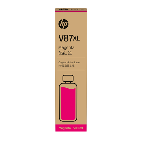HP Cartouche d’encre magenta grande capacité V87XL en bouteille - 500 ml, DesignJet T858, DesignJet T908, DesignJet T918, Impression à jet d'encre, Magenta, 75 mm, 75 mm, 286,5 mm