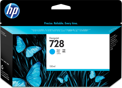 [F9J67A] HP 728 130-ml Cyan DesignJet Ink Cartridge, Rendement standard, Cyan, Encre à colorant, 130 ml, 1 pièce(s)