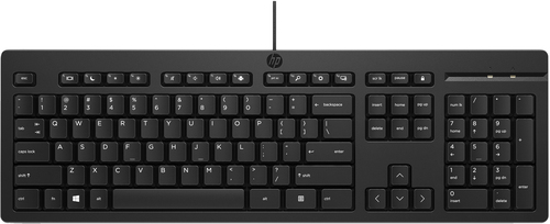 [266C9AA#AB6] HP Clavier filaire 125, Taille réelle (100 %), Avec fil, USB, Clavier à membrane, Noir